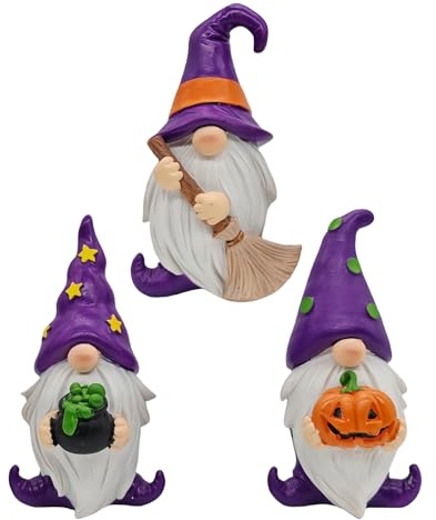 Salyeeluly Figuras De Duendes De Jardín | 3 Piezas Figuras De Gnomos | Decoración De Resina para Jardín Interior Exterior Mesa Hogar Porche Ventana Halloween