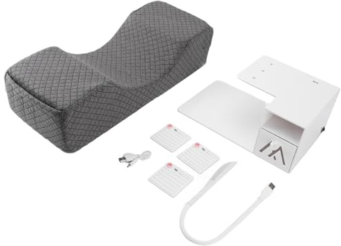 Fyearfly Wimpernverlängerungskissen mit Ablage, ergonomisches Design, LED-Beleuchtung, Memory-Schaum