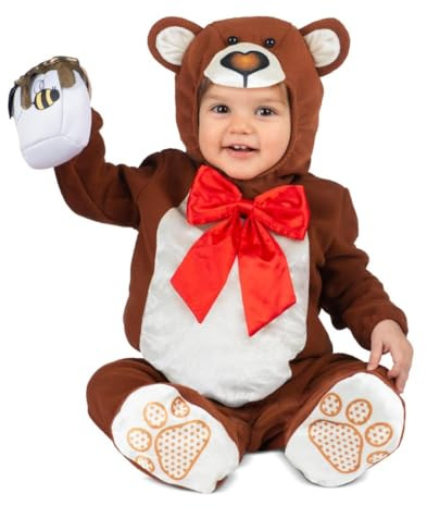 My Other Me Déguisement d'ours pour bébé unisexe en marron avec bonnet, nœud, body, pot de miel en peluche et chaussons taille 7-12 mois. Une touche adorable pour toute occasion spéciale