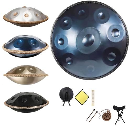 Handpan Avanzado de 55,8 cm para Adultos, Handpan de Acero con 9/10/12 Notas, Instrumento de Música Pan en Re Menor 432Hz/440Hz con Bolsa Suave para Handpan(Blue,432HZ/9Note)