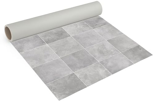 Internethandel Pfordt CV Bodenbelag Fliese Zala Silber Grau, 350x200 cm, pflegeleichter PVC Vinylboden in Fliesenoptik, Meterware für Küche und Wohnzimmer