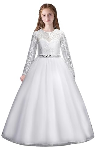 M MUNCASO Lace Long Sleeve Princess Dress, Flower Girls Lace Dresses, First Communion Pageant Dresses, Flower Girl Dress for Christmas, Party, Birthday, Carnival