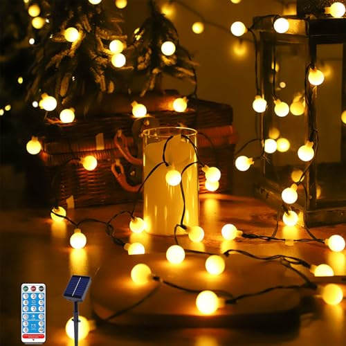 Solar Lichterkette Außen,15M 100 LED Lichterkette Kugeln Wasserdicht,LED Lichterketten Globe Außen,8 Modi Globe Solarlichterkette für Zimmer,Gartenbeleuchtung,Partybeleuchtung,Terassen Balkon