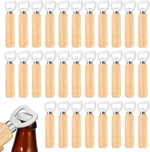 Abrebotellas de madera, abridor de cerveza, abrebotellas con mango de madera, regalo para hombres y amantes de la cerveza, adecuado para el hogar y la oficina, 30 unidades