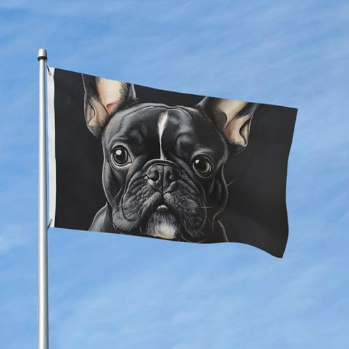 Bandiera 90 x 150 cm, decorazione per esterni, resistente bandiere da giardino, bulldog francese, bandiera da cortile in poliestere 200D, con 2 occhielli, per interni ed esterni, per vacanze tutte le