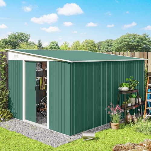 Outsunny Cobertizo de Jardín Exterior Metálica 8,9 m² 280x345x201 cm Verde