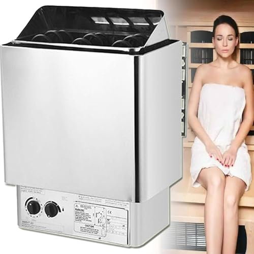 RoyceBee Estufa Sauna Eléctrica Profesional, Montaje en Pared, INOX, 0-80°C Regulable, Temporizador, Soporte Pretaladrado, para Sauna, Gimnasio, Centro de Bienestar, Hotel, Uso Comercial 4.5KW