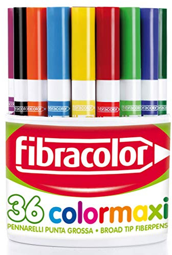FIBRACOLOR Colormaxi Supertvättbara filtpennor med bred konisk spets, 36 st