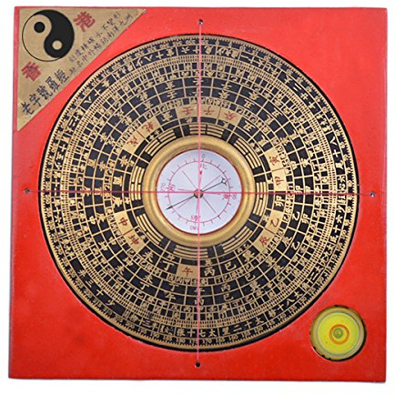Juanxian Feng Shui Kompass Luo Pfanne/Werkzeugbox mit roter Schnur - Energiespürende Richtung - Holz - 10,92 cm