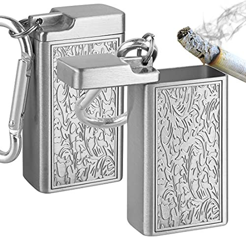 Linkidea 2 Pack Metal Ashtray with Lid, Small Outdoor Portable Cigarettes Cigars Ashtray for Travelling, Camping, Picnic, Indoor Auto, Home, Sand, Car, Patio (Silver)