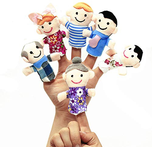 FLORMOON Marionette da dito - 6pcs Felici burattini di famiglia - Bambole in morbido peluche Oggetti di scena - Mini giocattolo in miniatura - Burattini da dito per bambini