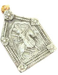 Rajasthan Gems Antiker Anhänger Hindu-Tempel Gottheit 925 Sterling Silber Gott Herr Bharav Ji Medaillon