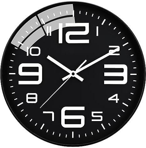 Plumeet Orologio Silenzioso, Orologio al Quarzo Antigraffio da 30cm, Alimentato a Batteria, Design Moderno Adatto per Decorare la Scuola di Home Office (Nero)