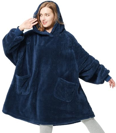 Bedsure Blanket Hoodie for Women Men, Wearable Blanket Adult, Fluffy Fleece Hooded Blanket Ultra Soft Cozy, Oversized Blanket Hoodie