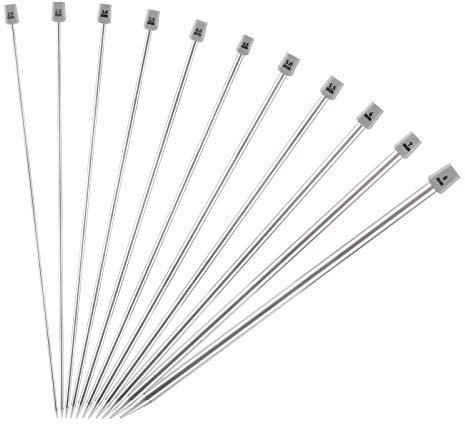 LIHAO 11 Paires (22pcs) Aguilles a tricoter en Acier Inoxyable Unique Pointe pour Laine (2mm-8mm, Longeur 35cm)