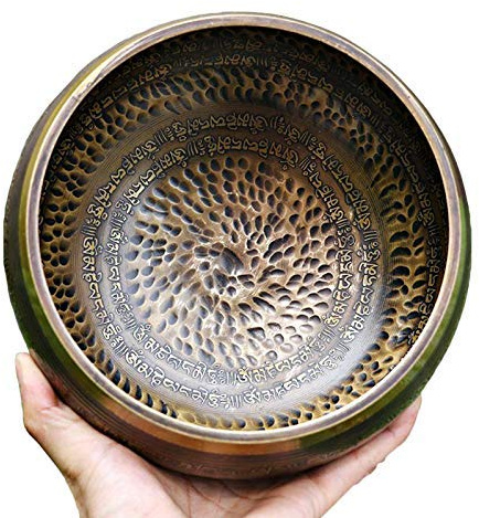 Cuenco Tibetano de Alto Nivel Hecho a Mano en Nepal, 1000G, 15Cm 7 Metales, Cuencos de Canto Cojín mazo de Madera para meditar - Garantía de satisfacción de 30 días, Herramienta práctica
