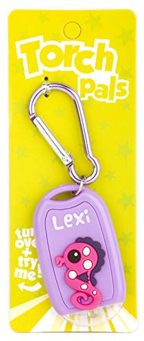 Stands Out, Supplying Outstanding Gifts Lexi Name Seahorse Girls Purple Novelty Personalised Mini LED Toy Torch Carabiner Clip