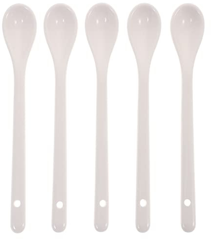Cabilock 5pcs White Long Handle Ceramic Coffee Spoons Teaspoons Perfect for Coffee Tea Yogurt Ice- Cream Appetizers and Desserts