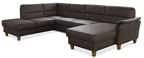 CAVADORE U-Form-Sofa Palera / Wohnlandschaft mit Schlaffunktion, Stauraum und Federkern / 314 x 89 x 212 / Mikrofaser in Lederoptik, Braun