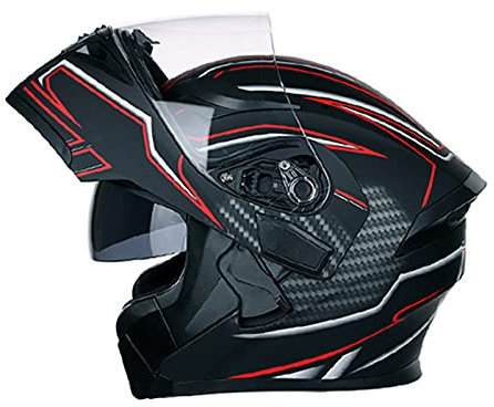 Vollgesichts-Motorradhelm Klappbarer modularer Helm Motorrad-Streetbike-Helm für Mann und Frau, DOT/ECE-zugelassene Helme mit Doppelvisier,Black 1,XL