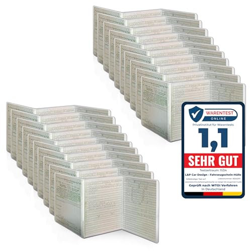 L&P Car Design GmbH L&P A250 20 Stück KFZ Fahrzeugschein Schutzhülle 3 teilig Fahrzeug Schein Etui KFZ Hülle Schutzfolie aus PVC Motorrad Krad transparent (20)