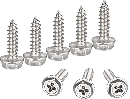 sourcing map 50 Stück Kreuzschlitzschraube Sechskant Unterlegscheiben Blechschrauben, M4 x 16mm 304 Edelstahl
