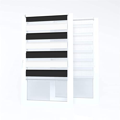 Market-Alley Doppelrollo Klemmfix Rollos ohne Bohren Klemmrollo Duo Rollo Fensterrollo lichtdurchlässig & verdunkelnd für Fenster und Tür (Weiß/Schwarz ; 55 x 220 cm ; BxH)