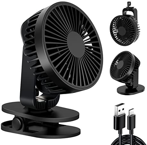 MOKHT Desk Fan - Portable Fan with 2 Bases as Desktop Fan, Clip Fan, USB Fan Silent Powerful, Bathroom Fan with 720° Rotation and 3 Speed, Pram Fans Mini for Camping, Traveling, Office - Black