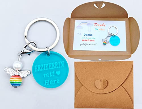 MKISHINE Schutzengel Schlüsselanhänger DANKE Danke Geschenk Set Erzieherin Abschied Tagesmutter Kindergarten Kita Tagesmutter Karte Schlüsselanhänger