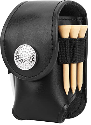 Alvinlite Golfballtasche Tee-Halter Gürteltasche aus PU für Golfsportzubehör für 2 Bälle, 3 Golf-Tees und 1 Golf-Divot(Schwarz) Golfballtasche