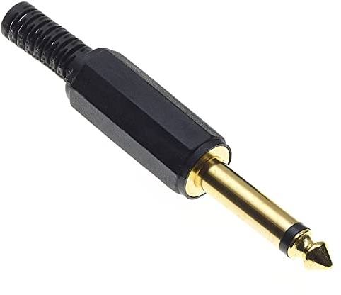 6,35mm 1/4 Zoll Mono-Klinkenstecker, Gold, 2-polig - 5 Stück, Kunststoffgriff Reparaturbuchse TS 2-polig männlich Löttyp DIY Audio-Kabelstecker