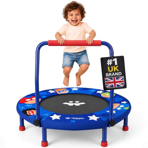 Happin® 36'' Toddler Trampoline Indoor, Foldable Mini Trampoline for Kids Ages 2-6, ASTM Certified, Adjustable Handle, Safety Pad for Indoor & Outdoor, Baby Trampolines, for Boy & Girl