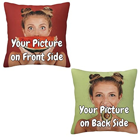 MEIERLE Housse de Coussin Personnalisée Recto Verso avec Photos Différentes, Taie d’Oreiller Photo avec Texte, Cadeau Personnalisé pour Couple, Famille, Noël