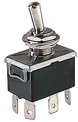 Deviatore bipolare a leva DPDT bipolare ON-OFF-ON con terminali faston 6,35mm, foro di montaggio diametro 12mm, 250V 10A