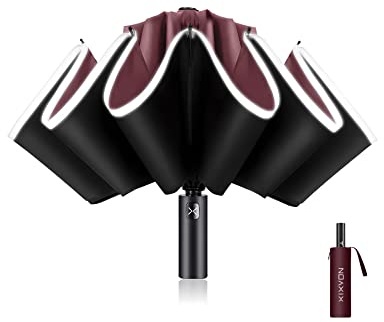 XIXVON Schirm Pro | LSF 50+ 99% UV-Schutz, reflektierender Sicherheitsstreifen, stabil, winddicht, tragbar für Reisen, automatisch | umgekehrter Taschenschirm