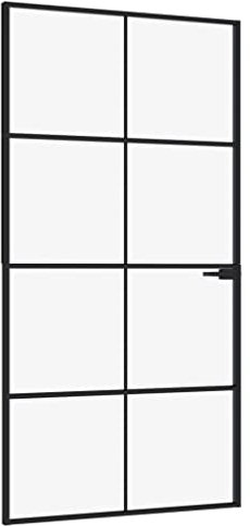 vidaXL Porta Interna Nera 102x201,5 Vetro Temperato Alluminio Sottile