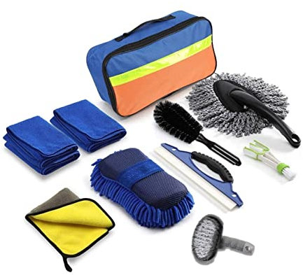 TMPTY Auto-Schrubb-Set, 10 Stück, tragbares, langlebiges Staubreinigungswerkzeug for Autos mit Aufbewahrungstasche, Handtuch, Bürste