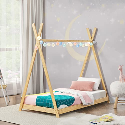 [en.casa] Letto per Cameretta a Forma di Tenda Indiana 80 x 160 cm Letto per Bambino Tipi in Bambù Stile Montessori - color Naturale