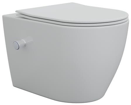 WC sospeso in ceramica senza bordi con funzione bidet, set per WC, abbassamento automatico Soft Close, profondità di montaggio 490 mm