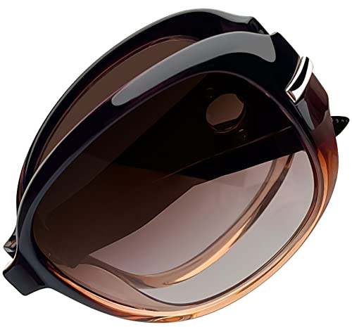 Joopin Faltbare Sonnenbrille Damen Polarisiert und Große Brille Braun UV400 Schutz Übergroß Klassische Faltbrille Vintage (Retro Farbverlauf Braun)
