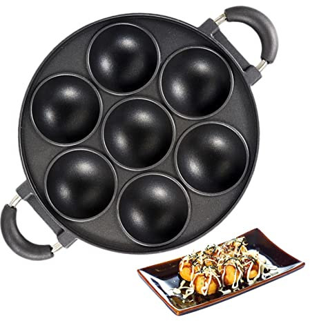 DISPRA Cast Iron Cookie Mold, 7 Holes Aluminum Spherical Cake Pan, Die Cast Cake Pan, Nonstick Baking, Cake Mold For Scones, Paiin Corn Muffins, Small