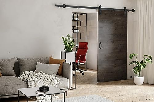 KIER FURNITURE Schiebetüren RETRO - Schiebetür Komplettset Schiene Komplettset Mit Tür – Zimmertüren Mit Zarge Komplett - B106xH205xT1,6 cm - Esche dunkel