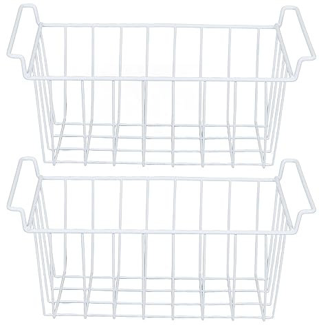 Sonew Organisateur de Paniers de Congélateur 2 Pièces, Grand Panier de Rangement en Fil de Réfrigérateur, Organisateur de Bacs avec Poignées pour Cuisine, Garde-manger, Armoire