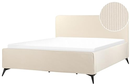 Beliani Polsterbett Cord beige mit Lattenrost 180 x 200 cm hohes Kopfteil Retro Valognes