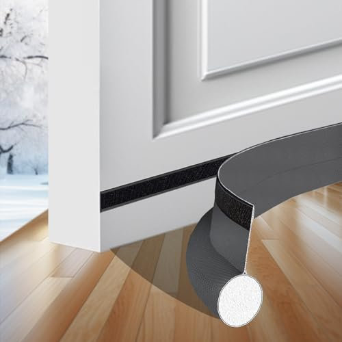 GSALDY Boudin de porte isolant froid,Bas de porte coupe-vent, Joints de porte autocollants,Bas de porte isolant Rapide à installer,Ajustable isolation porte 94 cm,Gris