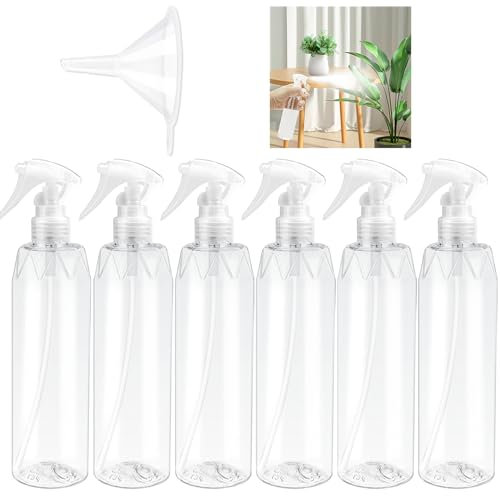 TAIHOBO 6 Stück Kunststoff Sprühflasche Haare Klein, 200ml Transparent Spray Bottle, Leer Zerstäuber Sprühflasche Pflanzen mit Trichter, Nachfüllbare Wassersprühflasche für Reinigung Gartenarbeit