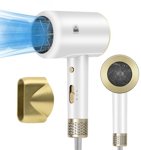 EXTRASTAR Asciugacapelli al plasma professionale, asciugatura rapida 2000W, 2 velocità, 1 ugello styling, pulsante aria fredda, temperatura costante senza danneggiare i capelli, basso rumore, bianco