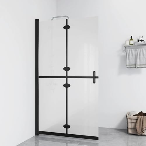 Gecheer Mamparas de Ducha Pantalla,Mampara Ducha Puerta Plegable con 4 Paneles Fija de Transparente y Negro,Mampara de Ducha Frontal Panel Fijo Estilo Industrial Vidrio ESG Esmerilado 70x190 cm