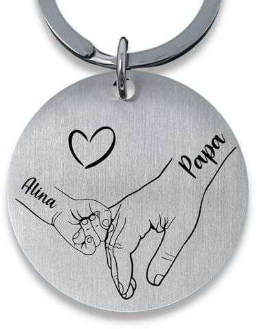 SMARTEON Personalisierter Schlüsselanhänger mit Gravur für Papa und Kinderhände mit Namen als individuelles Geschenk für Papa als Andenken oder Fotogeschenk für Vater und Kinder