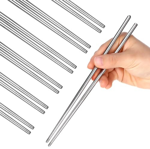 6 paia di bacchette in acciaio inox bacchette in metallo argento bacchette in metallo riutilizzabili in lavastoviglie argento bacchette riutilizzabili giapponesi coreano cinese bacchette per cena